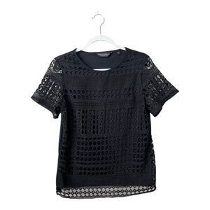 Dorothy Perkins Top Womens 10 Black Floral Lace Crochet Shirt Whimsigoth